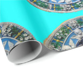 JUNGFRAU UND KIND MIT ANGELN, Türkisblau Geschenkpapier (Rolleneckpunkt)