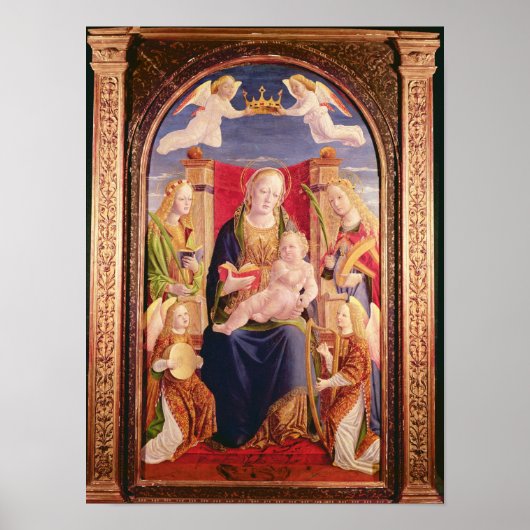 Jungfrau und Kind mit Engelmusikern und Heiligen Poster (Vorne)