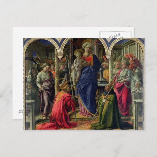 Jungfrau und Kind umgeben von Engeln Postkarte (Vorne/Hinten)