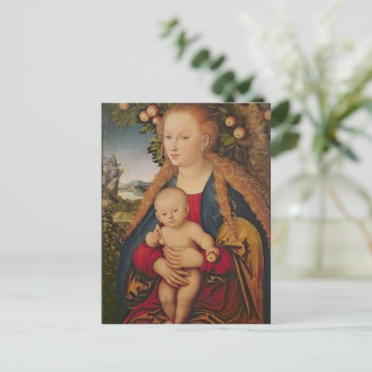 Jungfrau und Kind unter einem Apfelbaum Postkarte (Stehend Vorderseite)