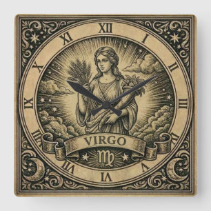 Jungfrau Vintage-Zodiakus-Wanduhr Quadratische Wanduhr