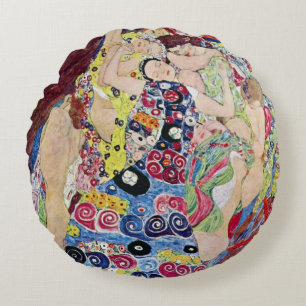 Jungfrau (Virgin), Gustav Klimt, Vintage Art Nouve Rundes Kissen