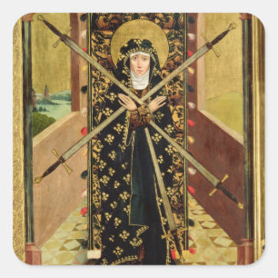 Jungfrau von sieben Sorgen vom Hauben-Altar, 1499 Quadratischer Aufkleber