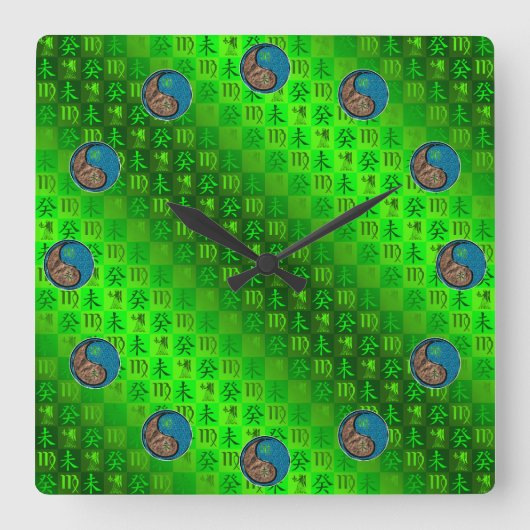 Jungfrau & Wasserziege Quadratische Wanduhr (Vorderseite)