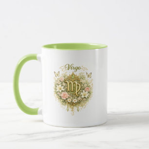 Jungfrau-Zodiac-Blumen-Herz-Tasse – Elegante Astro Tasse