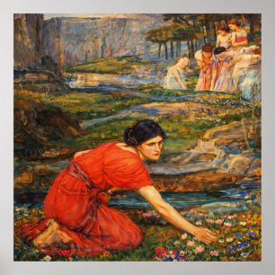 Jungfrauen pflücken Blumen an einem Bach von Water Poster