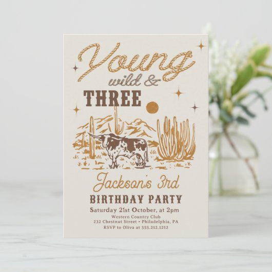 Junggeburt, Wild und drei Western Einladung zum Ge (Stehend Vorderseite)