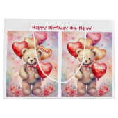 Junggeburtenbär des Mädchens Name & Alter hinzufüg Große Geschenktüte (Rückseite)