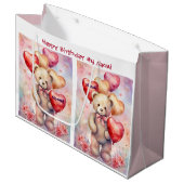 Junggeburtenbär des Mädchens Name & Alter hinzufüg Große Geschenktüte (Vorderseite Schrägansicht)