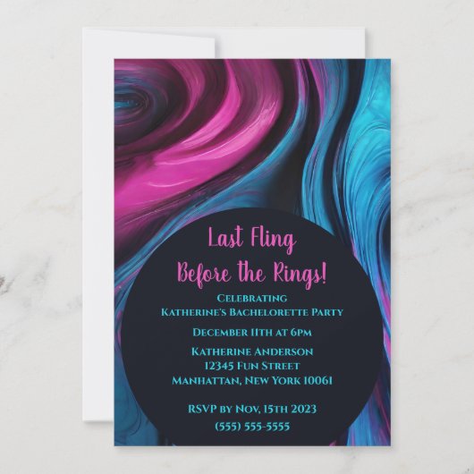 Junggeselinnen-Abschied-Abstrakt Art-Blue und Pink Einladung (Vorderseite)