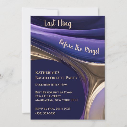 Junggeselinnen-Abschied-Abstrakt Blau, Lila und Go Einladung (Vorderseite)