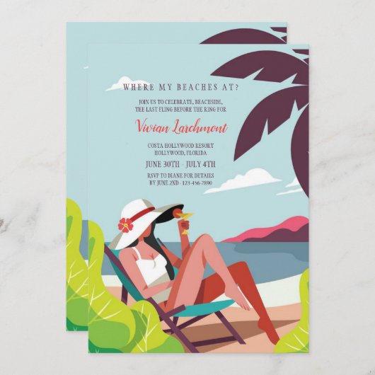 Junggeselinnen-Abschied am Strand Einladungen (Vorne/Hinten)