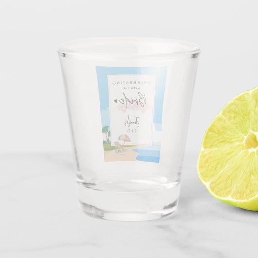 Junggeselinnen-Abschied am Strand Schnapsglas (Rückseite)