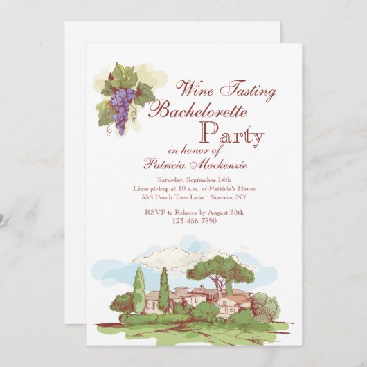 Junggeselinnen-Abschied am Weinberg Einladung (Vorne/Hinten)