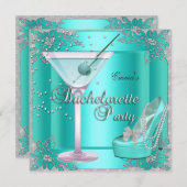 Junggeselinnen-Abschied Aqua Aquamarin Blue Türkis Einladung (Vorne/Hinten)
