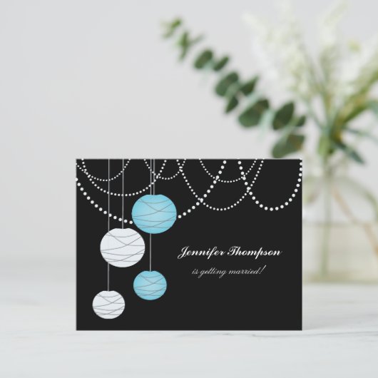 Junggeselinnen-Abschied Aqua Blue Lanterns Einladu Einladungspostkarte (Stehend Vorderseite)