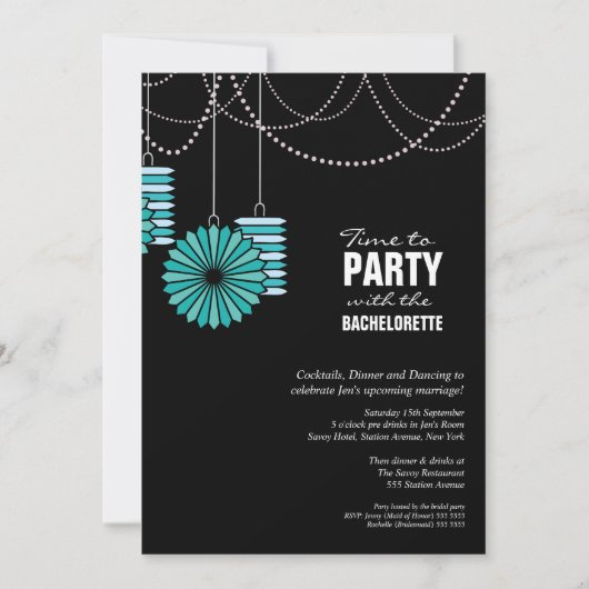Junggeselinnen-Abschied Aqua Blue Paper Lanterns W Einladung (Vorderseite)