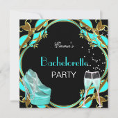 Junggeselinnen-Abschied Aquamarin Blue Black Gold Einladung (Vorderseite)