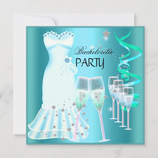 Junggeselinnen-Abschied Aquamarin Blue Dress Champ Einladung (Vorderseite)