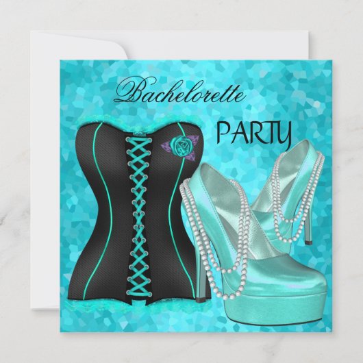 Junggeselinnen-Abschied Aquamarin Blue Hi Heel Sho Einladung (Vorderseite)
