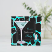 Junggeselinnen-Abschied Aquamarin Blue Leopard Sch Einladung (Stehend Vorderseite)