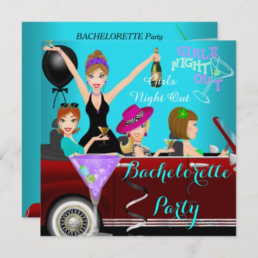 Junggeselinnen-Abschied Aquamarin Spaß Limo Auto C Einladung (Vorne/Hinten)