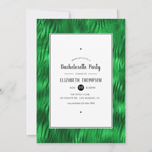 Junggeselinnen-Abschied aus schwarzem und grünem T Einladung (Vorderseite)