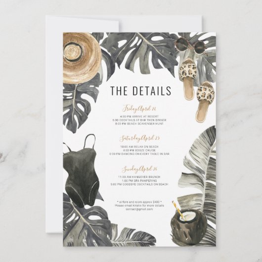 Junggeselinnen-Abschied Beach Weekend Ausflug Einladung (Rückseite)