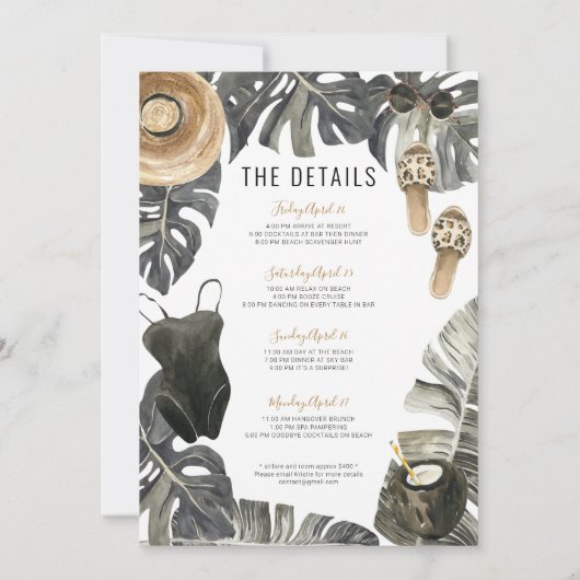 Junggeselinnen-Abschied Beach Weekend Parco Civico Einladung (Rückseite)