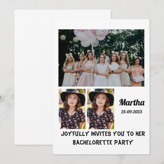 Junggeselinnen-Abschied benutzerdefiniert 3 FotoCo Einladung (Vorne/Hinten)