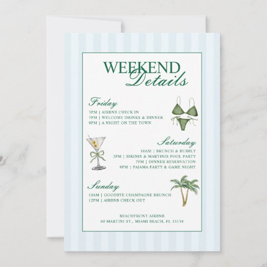 Junggeselinnen-Abschied Bikinis und Martinis Einladung (Rückseite)