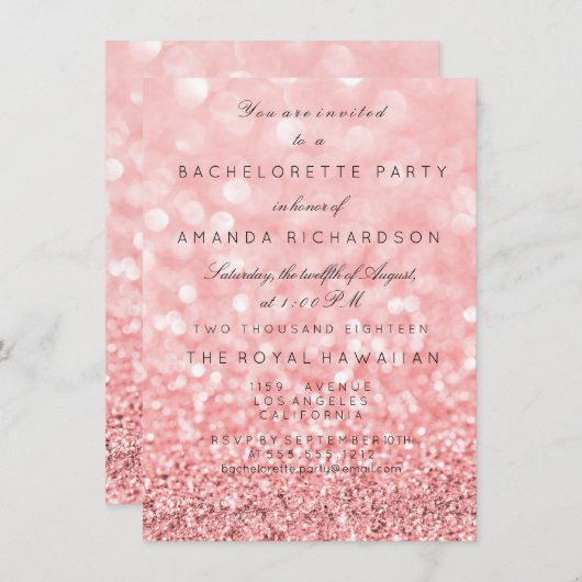 Junggeselinnen-Abschied Birthay Glitzer Rosa Rose Einladung (Vorne/Hinten)