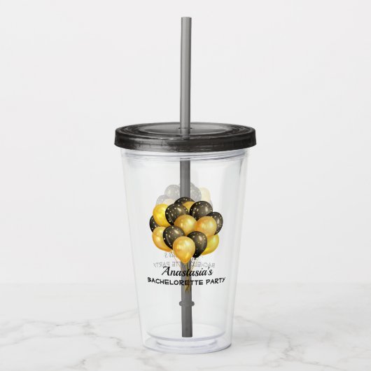 Junggeselinnen-Abschied Black Gold Balloons Custom Acryltrinkbecher (Vorderseite)