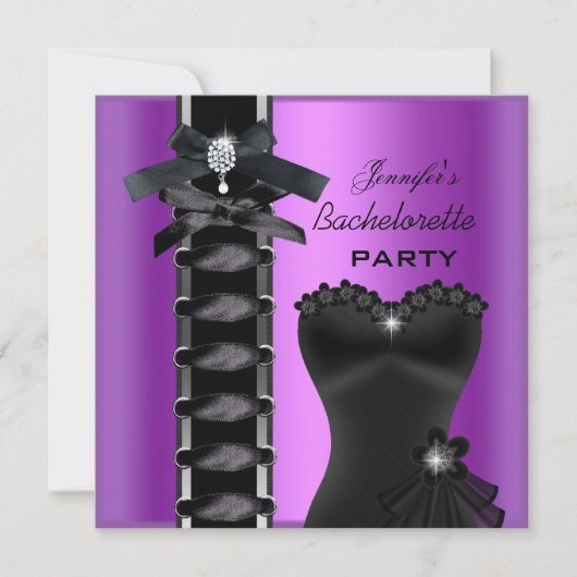 Junggeselinnen-Abschied Black Lila Diamond Corset Einladung (Vorderseite)