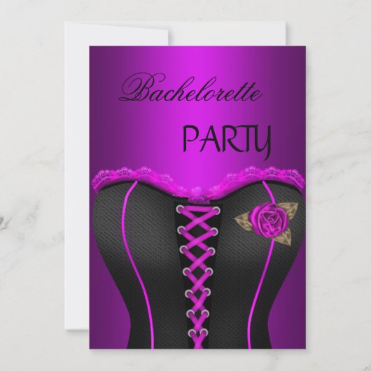 Junggeselinnen-Abschied Black Lila Magenta Corset Einladung (Vorderseite)