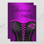 Junggeselinnen-Abschied Black Lila Magenta Corset Einladung (Vorne/Hinten)