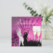 Junggeselinnen-Abschied Black Pink White Champagne Einladung (Stehend Vorderseite)