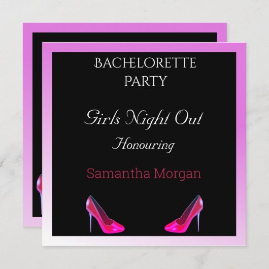 Junggeselinnen-Abschied Black Red Shoes Einladung (Vorne/Hinten)