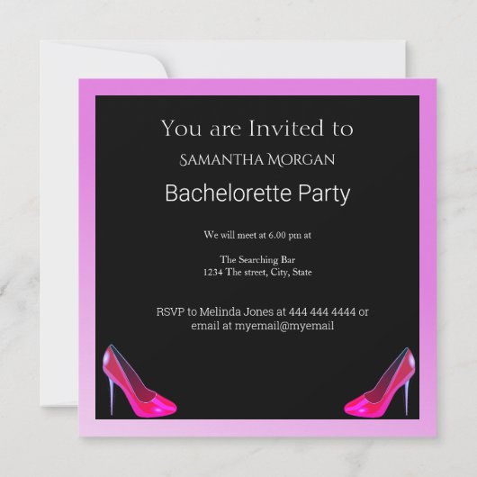 Junggeselinnen-Abschied Black Red Shoes Einladung (Rückseite)