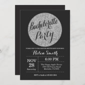 Junggeselinnen-Abschied Black Silver Glitzer Einla Einladung (Vorne/Hinten)