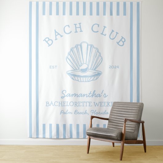 Junggeselinnen-Abschied Blue Backdrop Bachclub an  Wandteppich (Beispiel)