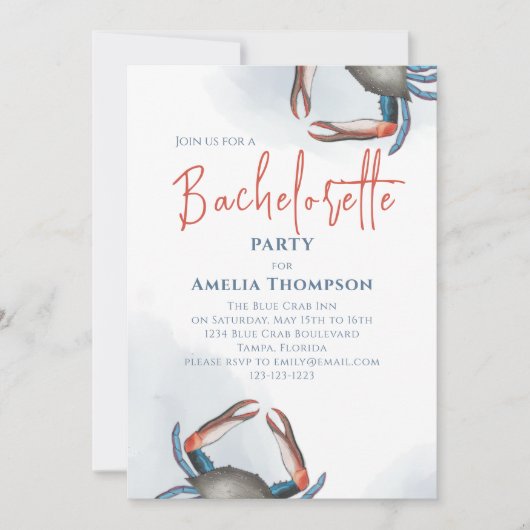 Junggeselinnen-Abschied Blue Crab QR Code Einladung (Vorderseite)