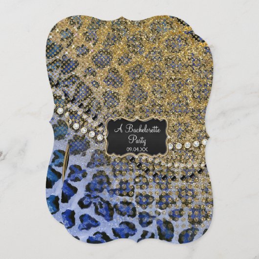 Junggeselinnen-Abschied Blue Gold Leopard Animal P Einladung (Vorne/Hinten)