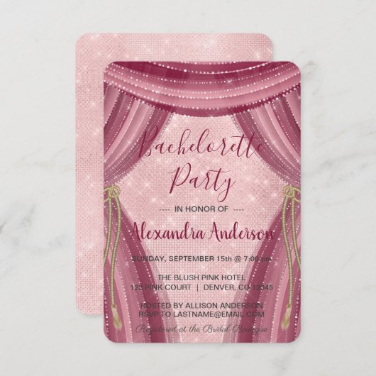 Junggeselinnen-Abschied Blush Pink und Burgund Spa Einladung (Vorne/Hinten)