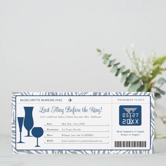 Junggeselinnen-Abschied Boarding Pass Einladung (Stehend Vorderseite)