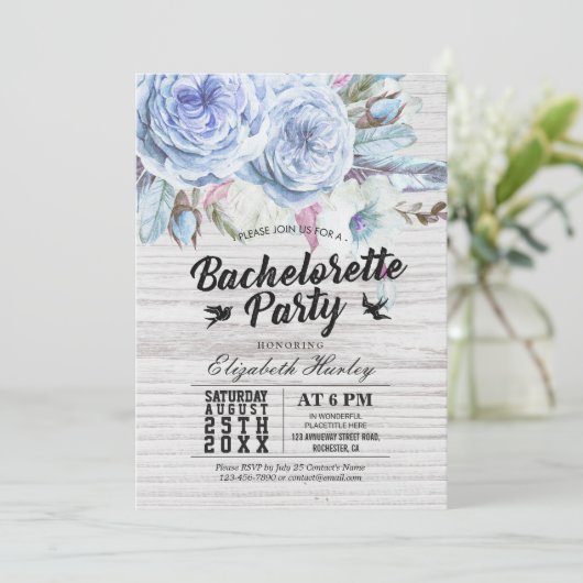 Junggeselinnen-Abschied Boho Blumenather Rustikale Einladung (Stehend Vorderseite)