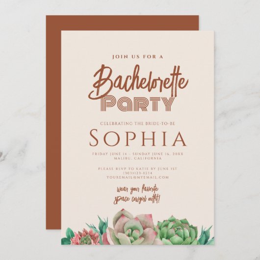 Junggeselinnen-Abschied BOHO Cactus Terracotta Fal Einladung (Vorne/Hinten)