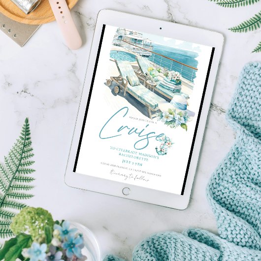 Junggeselinnen-Abschied Bootsfahrt Wasserfarbe Einladung