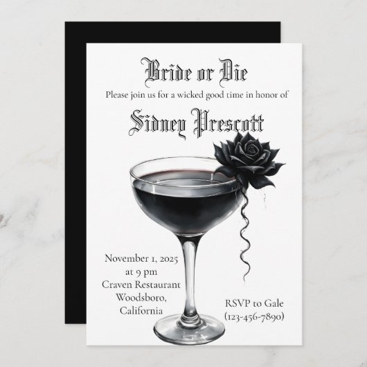 Junggeselinnen-Abschied "Braut oder Die" Einladung (Vorne/Hinten)