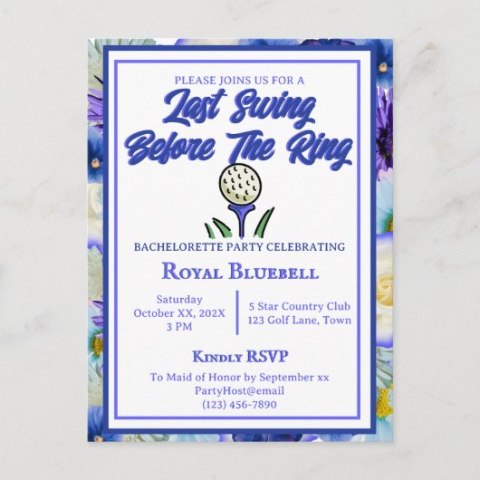 Junggeselinnen-Abschied Brautparty Golf Blue Blume Postkarte (Vorderseite)